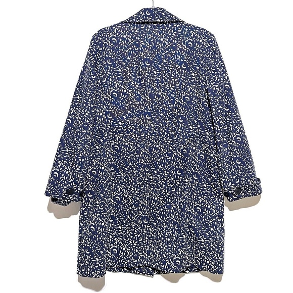 Talbots Floral Print Trench Coat In Navy and White Lined Blue Button Size 14 - Picture 5 of 10